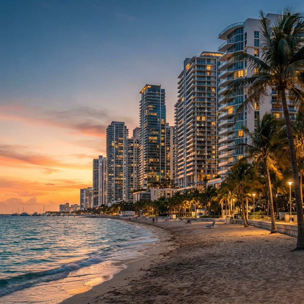 Miami beachfront skyline